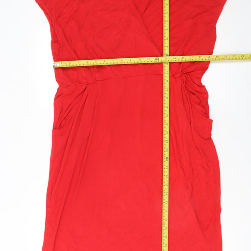 Wallis Women Red Size 16 Knee Length Wrap Dress