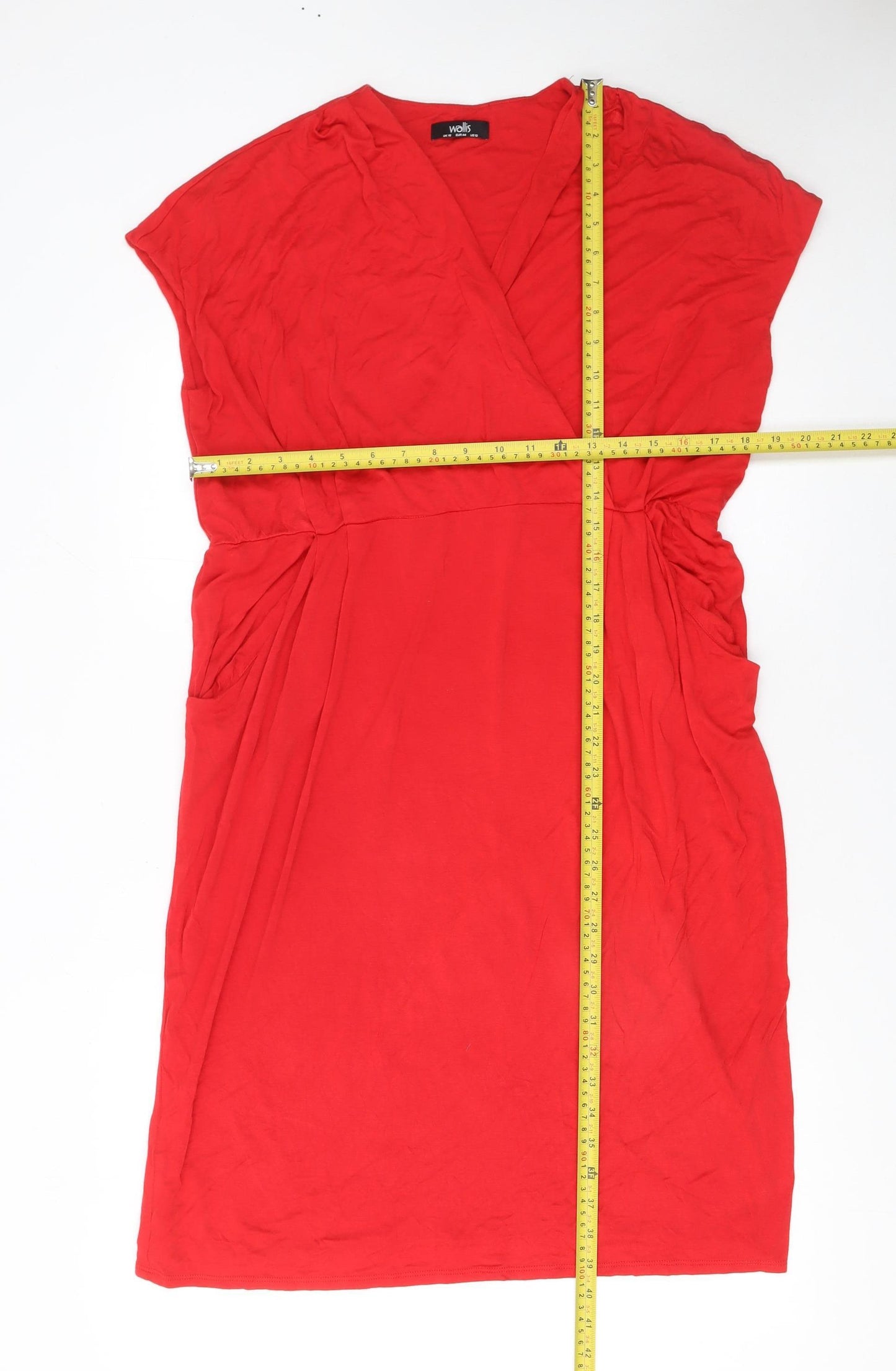 Wallis Women Red Size 16 Knee Length Wrap Dress