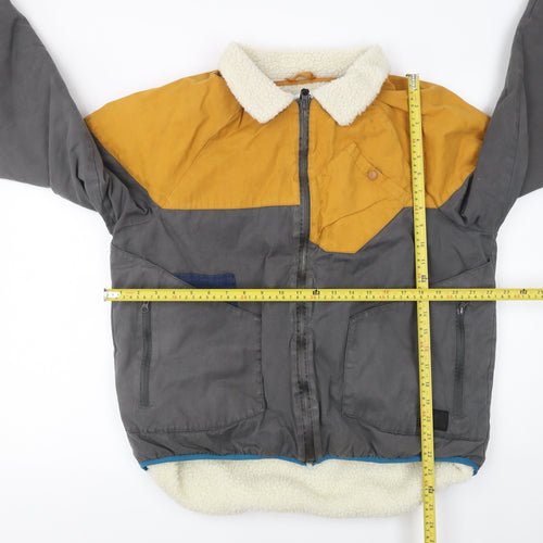 Boxfresh Women Grey Mustard Bomber Jacket L Faux Fur Collar Zip Pockets