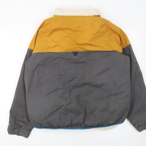 Boxfresh Women Grey Mustard Bomber Jacket L Faux Fur Collar Zip Pockets