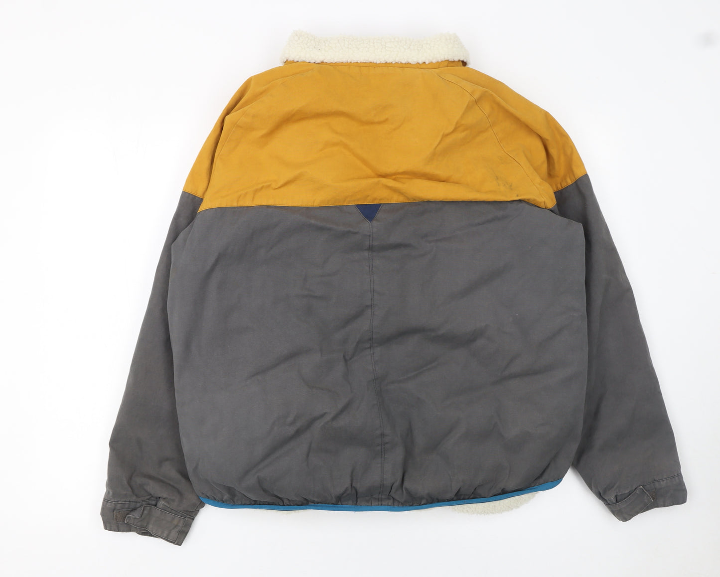 Boxfresh Women Grey Mustard Bomber Jacket L Faux Fur Collar Zip Pockets