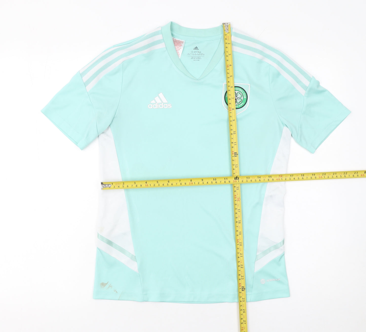 Adidas Boys Green Football Jersey T-Shirt 13-14 Years Short Sleeve