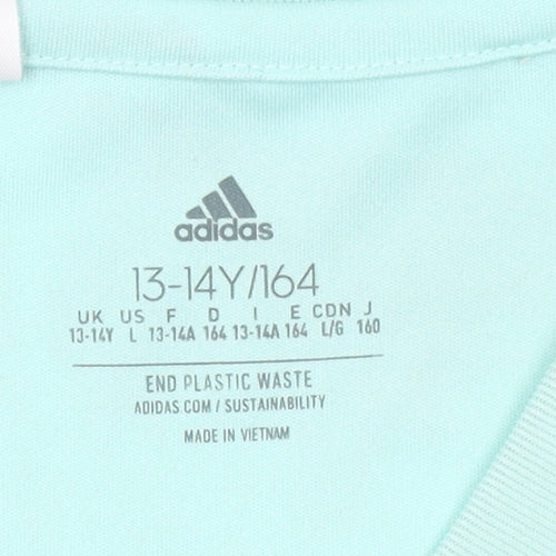 Adidas Boys Green Football Jersey T-Shirt 13-14 Years Short Sleeve