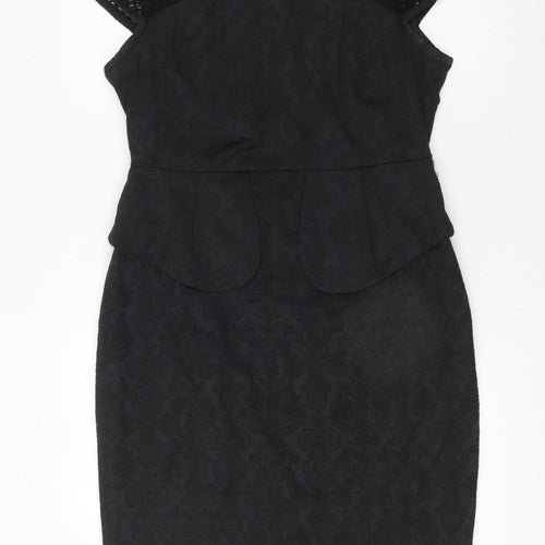 Darcy Women Black Knee Length Sheath Dress L Peplum Mesh Detail