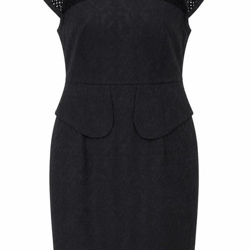 Darcy Women Black Knee Length Sheath Dress L Peplum Mesh Detail