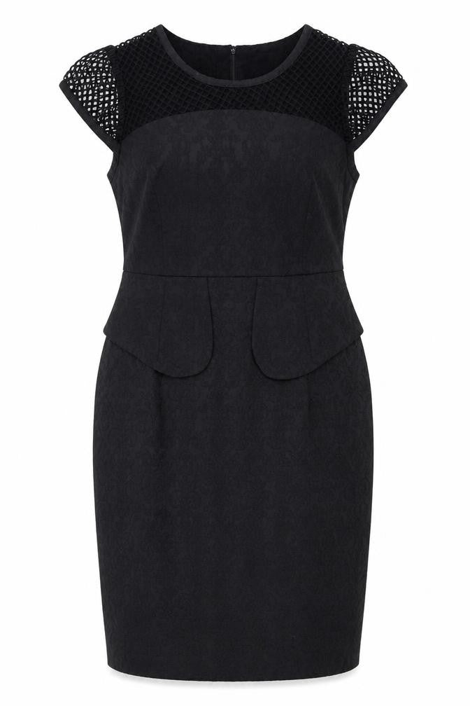 Darcy Women Black Knee Length Sheath Dress L Peplum Mesh Detail