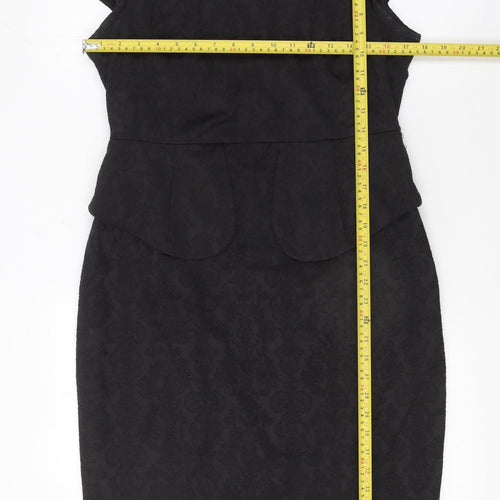 Darcy Women Black Knee Length Sheath Dress L Peplum Mesh Detail