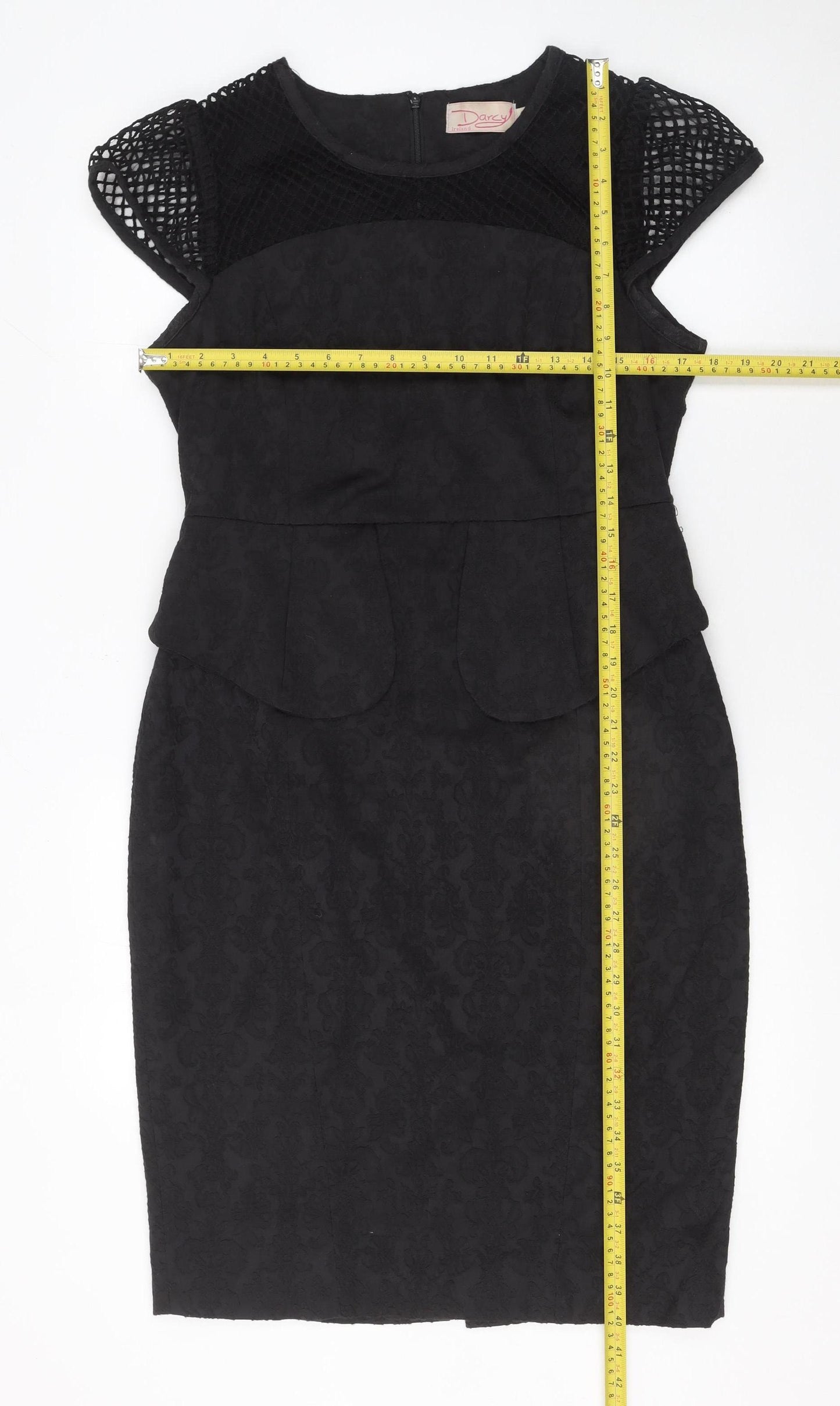 Darcy Women Black Knee Length Sheath Dress L Peplum Mesh Detail