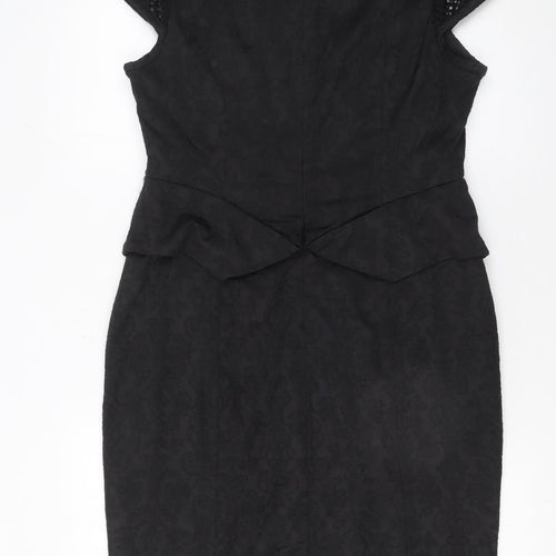 Darcy Women Black Knee Length Sheath Dress L Peplum Mesh Detail