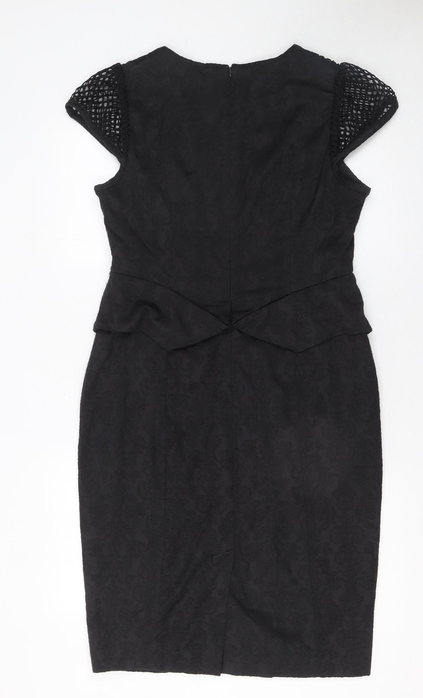 Darcy Women Black Knee Length Sheath Dress L Peplum Mesh Detail