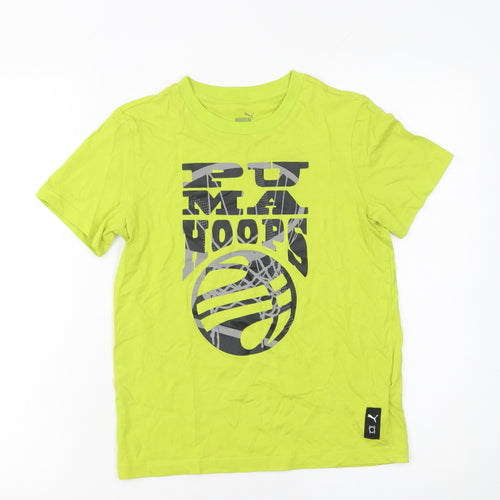 Puma Boys Yellow Graphic Basketball T-Shirt 11-12 Years Short Sleeve Cotton