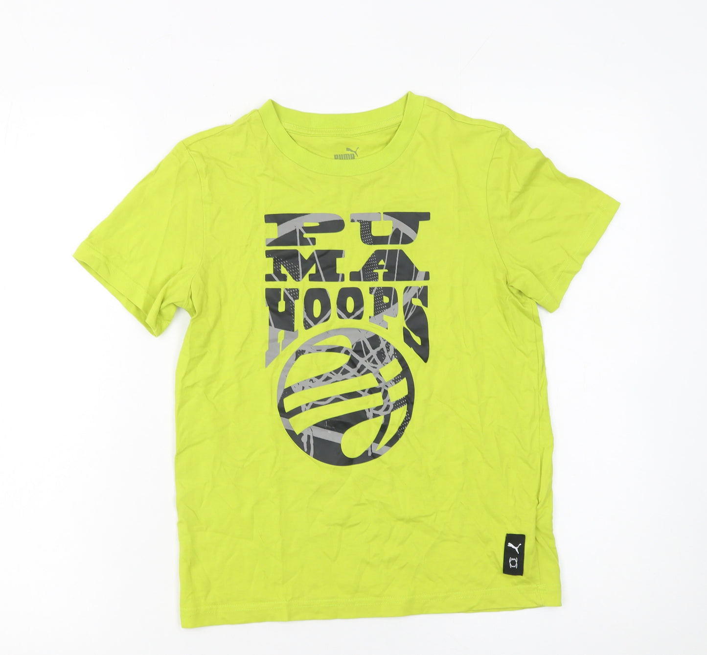 Puma Boys Yellow Graphic Basketball T-Shirt 11-12 Years Short Sleeve Cotton