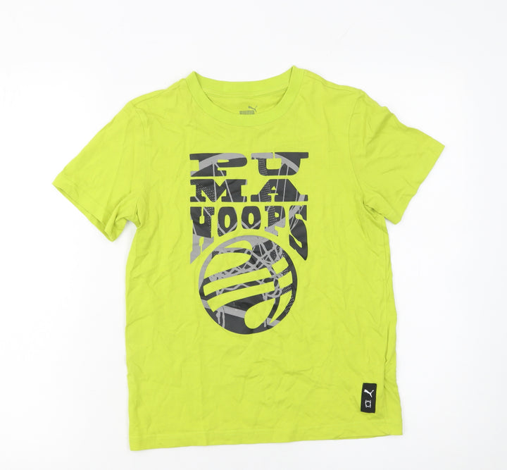 Puma Boys Yellow Graphic Basketball T-Shirt 11-12 Years Short Sleeve Cotton
