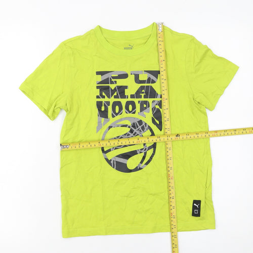 Puma Boys Yellow Graphic Basketball T-Shirt 11-12 Years Short Sleeve Cotton