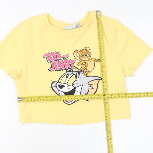 Tom and Jerry Women's Yellow Cropped T-Shirt M Crew Neck Cotton