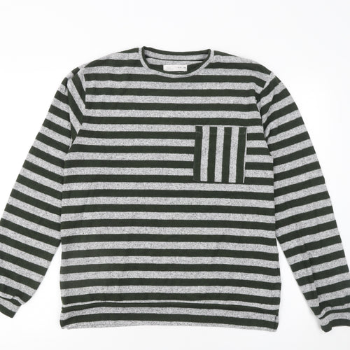 Zara Girls Grey Striped Pullover Knit Jumper 13-14 Years Long Sleeve