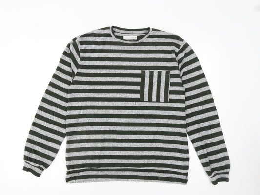 Zara Girls Grey Striped Pullover Knit Jumper 13-14 Years Long Sleeve