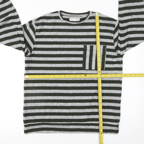 Zara Girls Grey Striped Pullover Knit Jumper 13-14 Years Long Sleeve