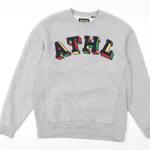 Superdry Women Grey ATHL Sweatshirt UK 6 Cotton Blend Crew Neck