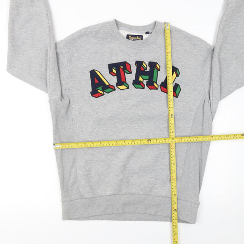 Superdry Women Grey ATHL Sweatshirt UK 6 Cotton Blend Crew Neck