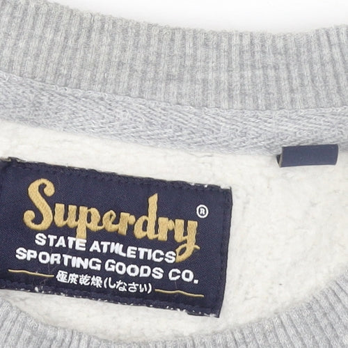 Superdry Women Grey ATHL Sweatshirt UK 6 Cotton Blend Crew Neck