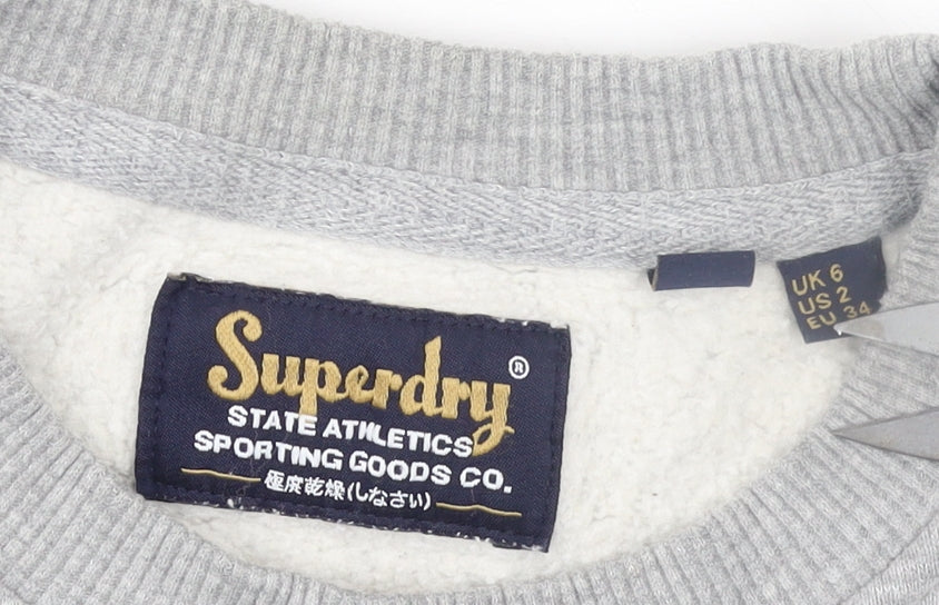 Superdry Women Grey ATHL Sweatshirt UK 6 Cotton Blend Crew Neck