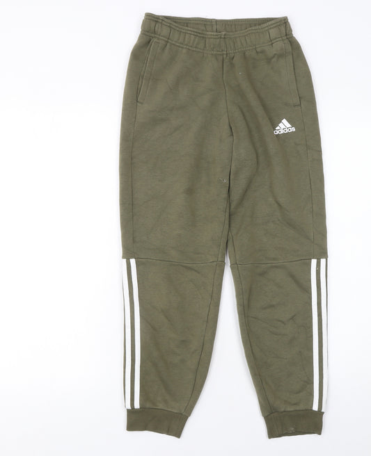 Adidas Boys Green Jogger Trousers 11-12 Years Activewear Elastic Waist