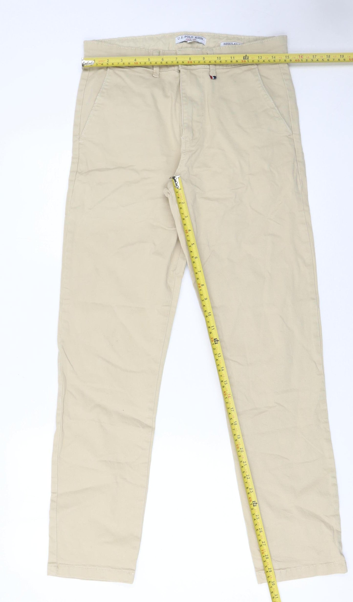 U.S. Polo Assn. Men's Beige Chino Trousers 30R Regular Fit