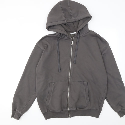 Bershka Women Grey Full Zip Hoodie Size S Cotton Blend Casual