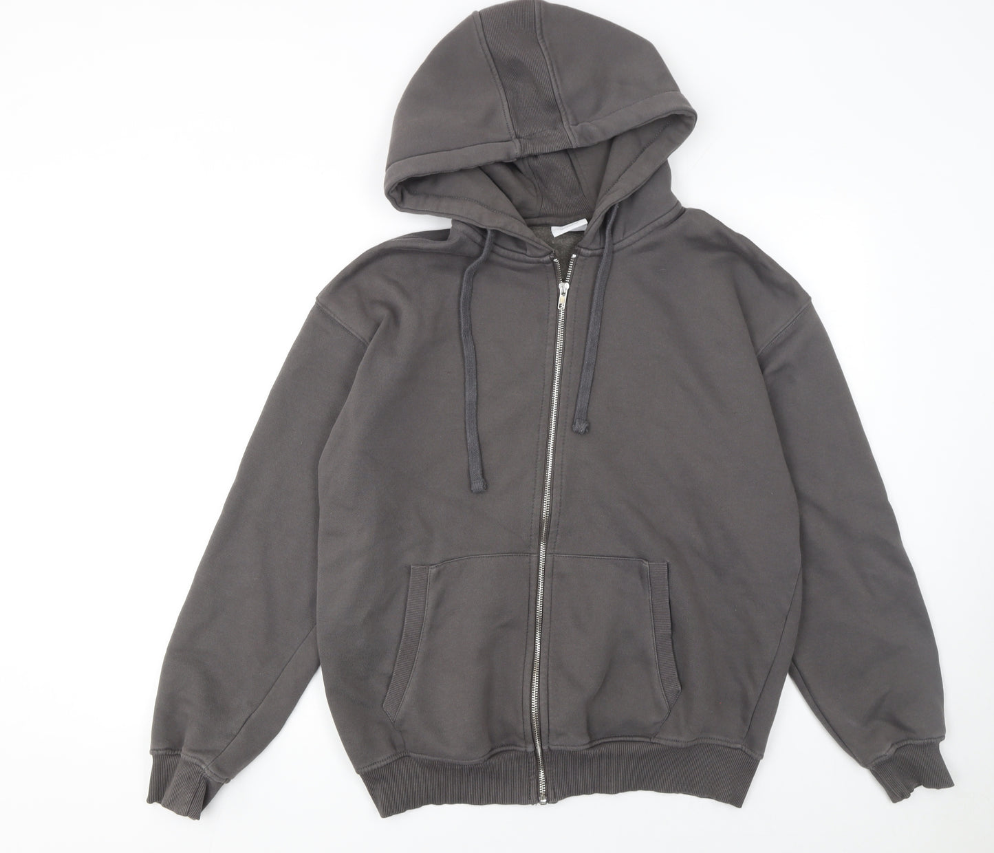 Bershka Women Grey Full Zip Hoodie Size S Cotton Blend Casual