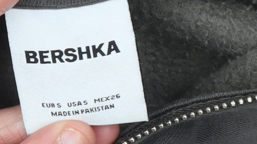Bershka Women Grey Full Zip Hoodie Size S Cotton Blend Casual