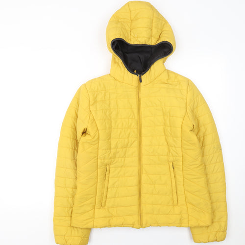 Stradivarius Women’s Yellow Puffer Jacket Size 12 Hooded Quilted Coat