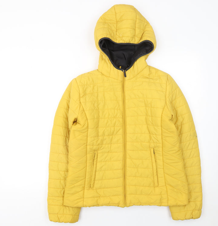 Stradivarius Women’s Yellow Puffer Jacket Size 12 Hooded Quilted Coat