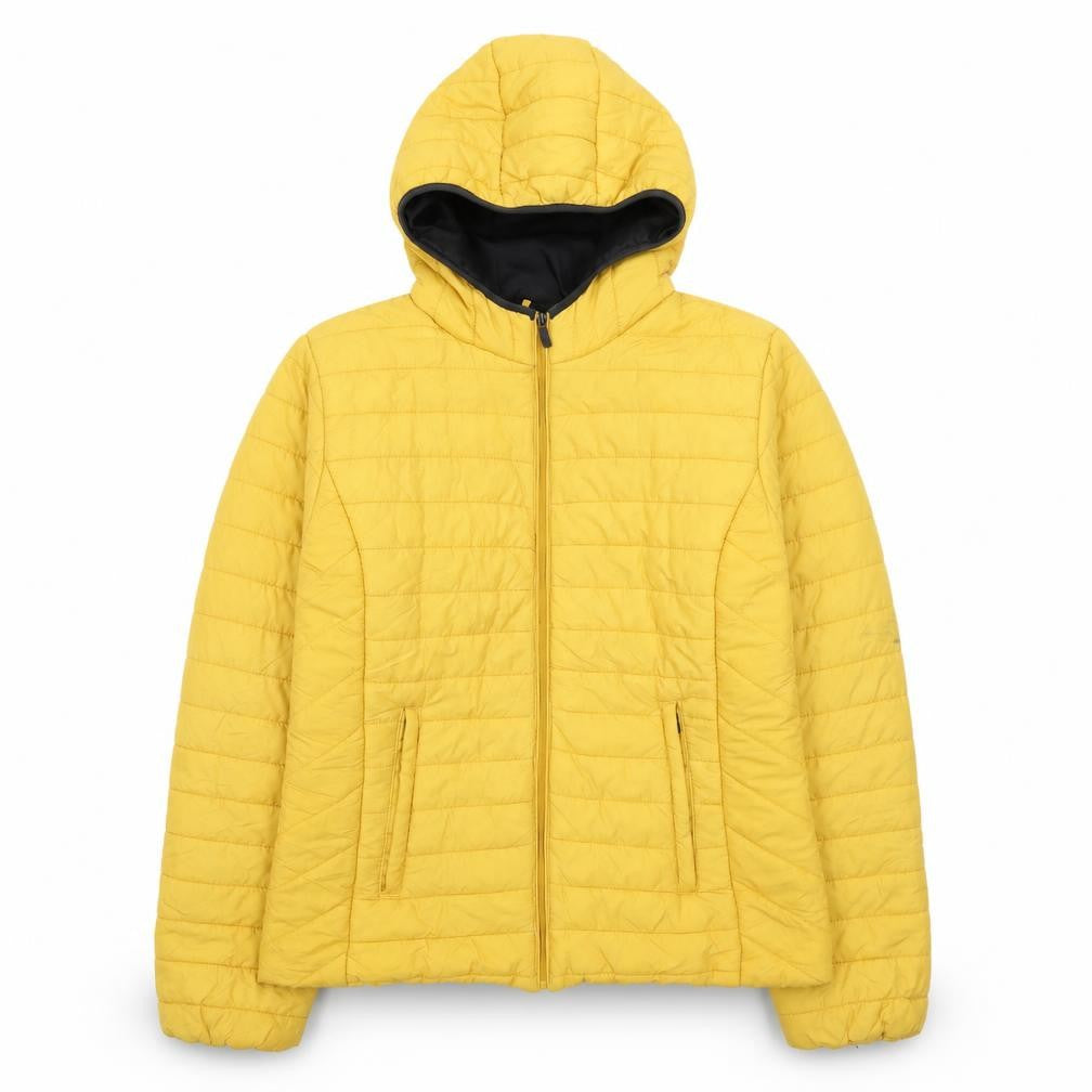 Stradivarius Women’s Yellow Puffer Jacket Size 12 Hooded Quilted Coat