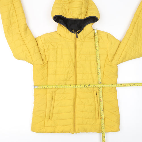 Stradivarius Women’s Yellow Puffer Jacket Size 12 Hooded Quilted Coat