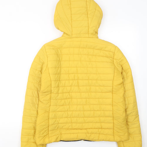 Stradivarius Women’s Yellow Puffer Jacket Size 12 Hooded Quilted Coat