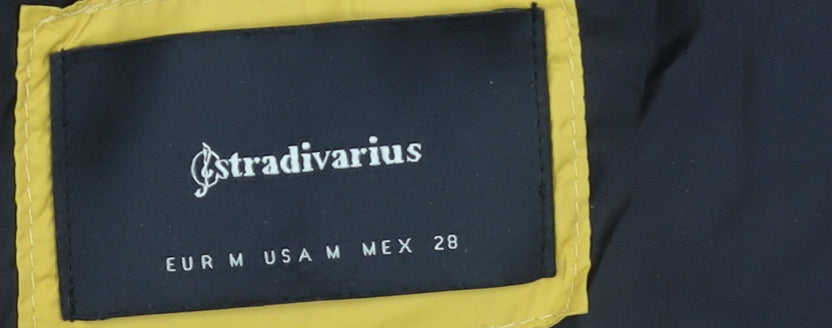 Stradivarius Women’s Yellow Puffer Jacket Size 12 Hooded Quilted Coat