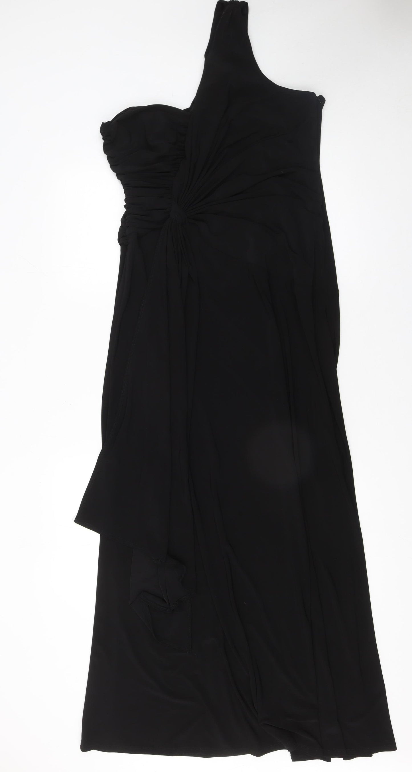 Marina Womens Black One Shoulder Long Formal Dress Size 18