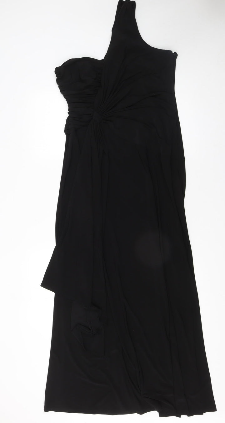 Marina Womens Black One Shoulder Long Formal Dress Size 18