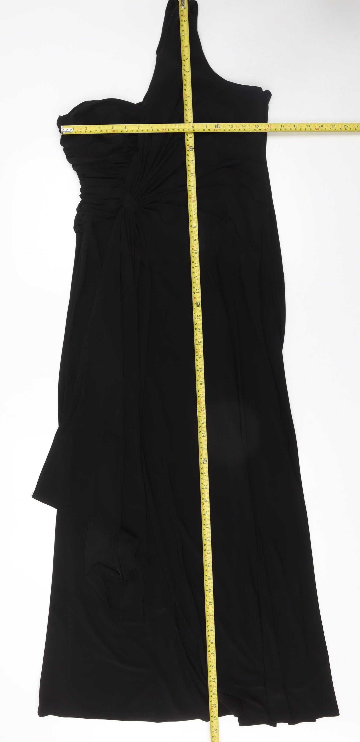 Marina Womens Black One Shoulder Long Formal Dress Size 18