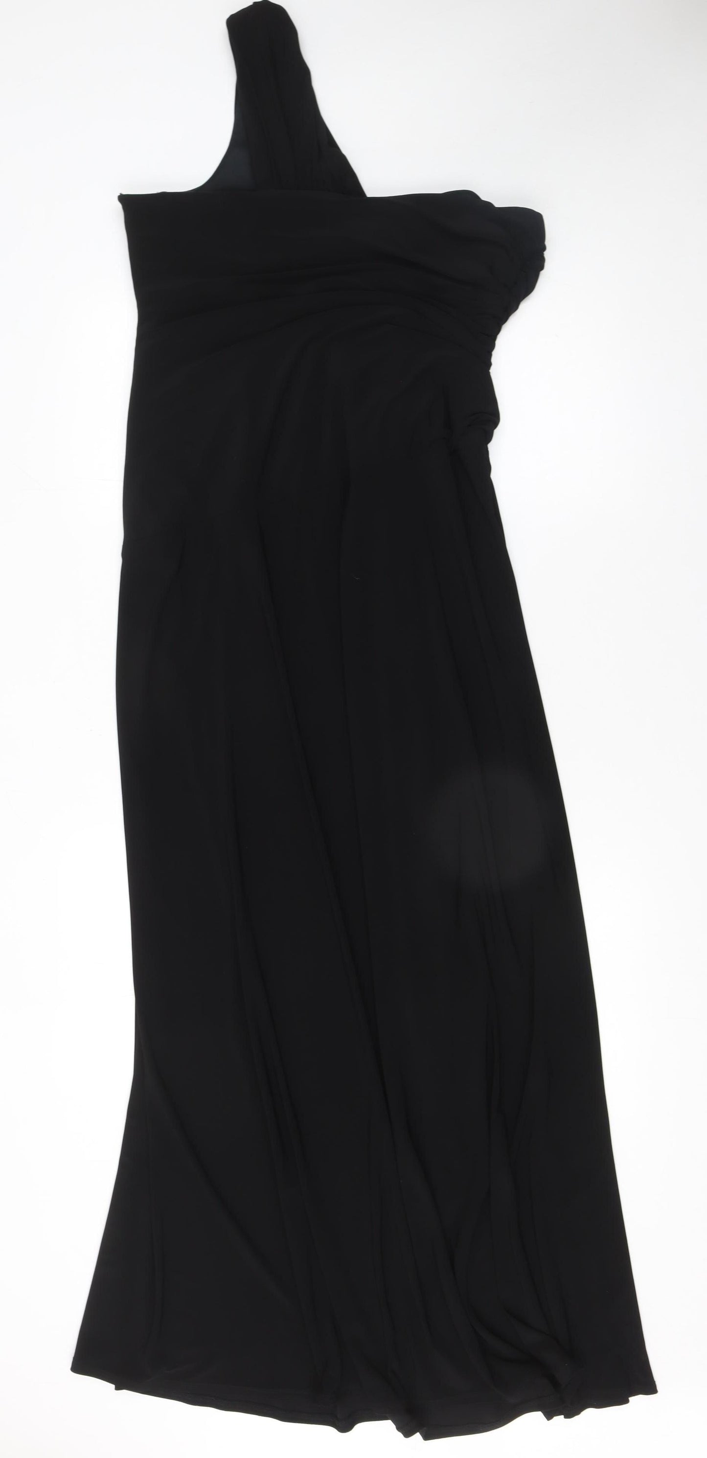 Marina Womens Black One Shoulder Long Formal Dress Size 18