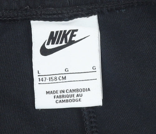 Nike Boys Black Fleece Jogger Trousers L 147-158cm Elastic Waist Pockets