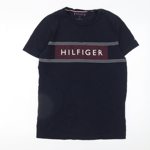 Tommy Hilfiger Men Blue Slim Fit Logo Graphic Cotton T-Shirt M