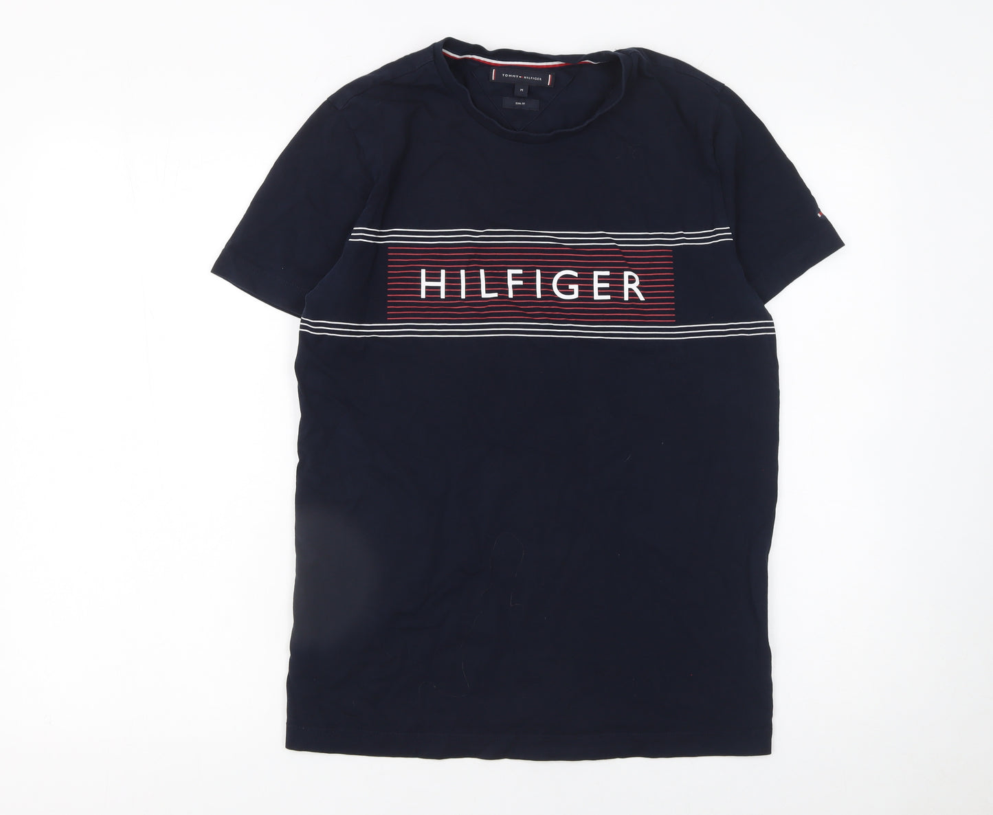 Tommy Hilfiger Men Blue Slim Fit Logo Graphic Cotton T-Shirt M