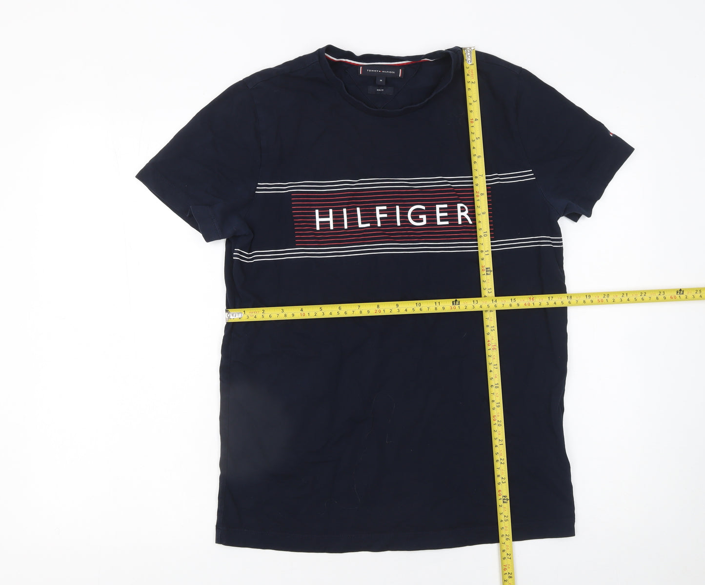 Tommy Hilfiger Men Blue Slim Fit Logo Graphic Cotton T-Shirt M