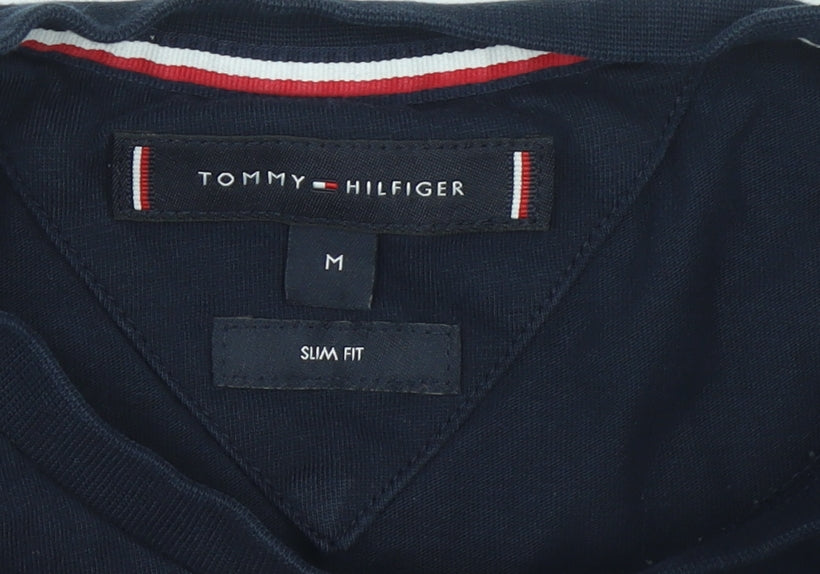 Tommy Hilfiger Men Blue Slim Fit Logo Graphic Cotton T-Shirt M