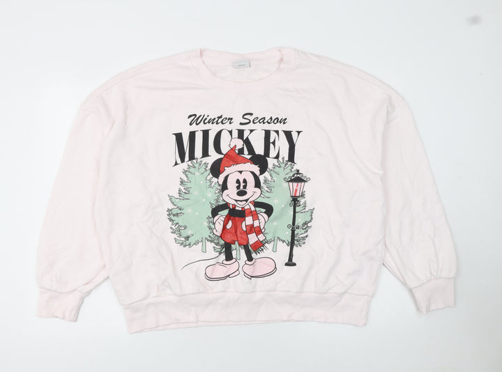 Disney Women’s Pink Mickey Mouse Winter Sweatshirt Size L