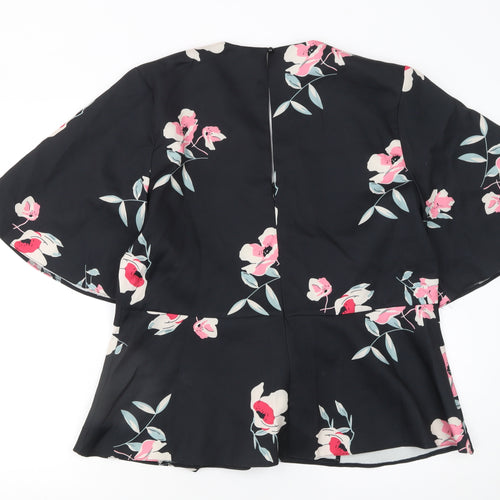 Marc Angelo Women Black Floral Wrap Blouse UK 16 Kimono Sleeve Top