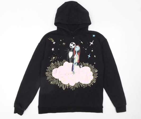 Front view of Disney girls’ black hoodie 13-14 years pullover graphic themed sweatshirt