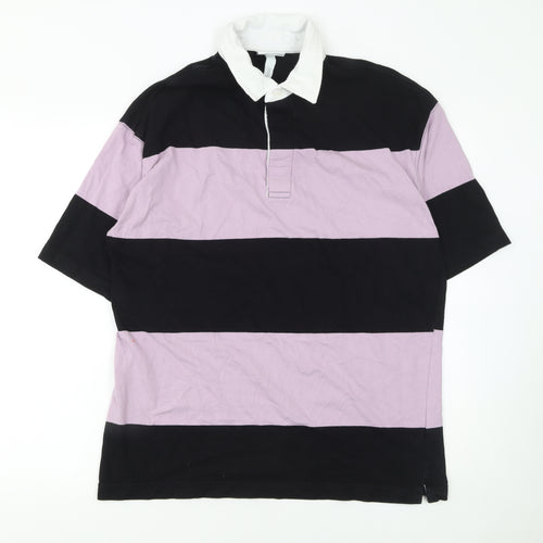 H&M Men’s Multicoloured Striped Polo Shirt M Relaxed Fit Cotton